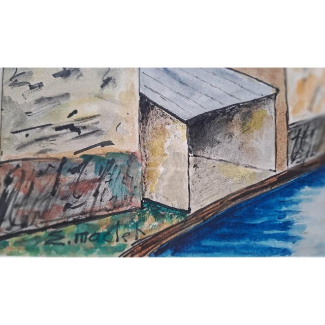 Elisée Maclet, Houses by The Canal, Ink and Gouache For Sale - Image 4 of 8