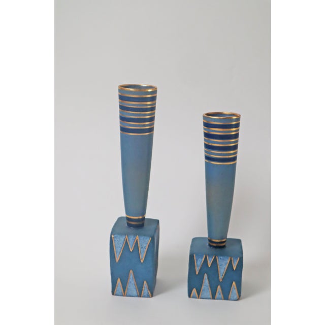 Postmodern Vases in Gold-Blue by Allan Hytholm, Denmark, 1980s, Set of 2 For Sale - Image 9 of 11