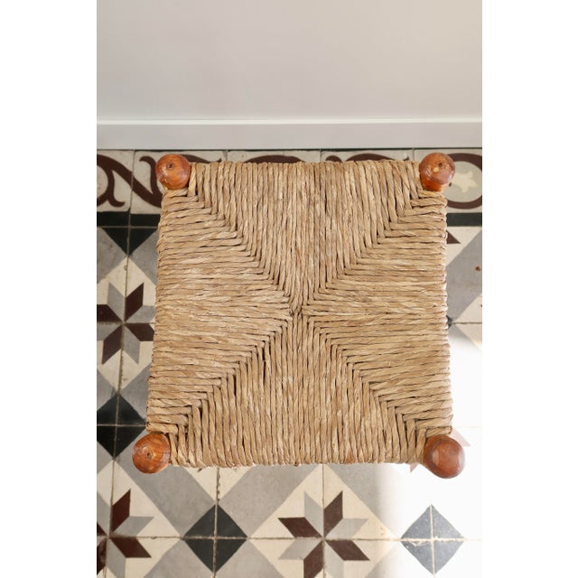 1980s Vintage Low Stool in Honey-Yellow Tones of Wood Straw Seat, 1980s For Sale - Image 5 of 7