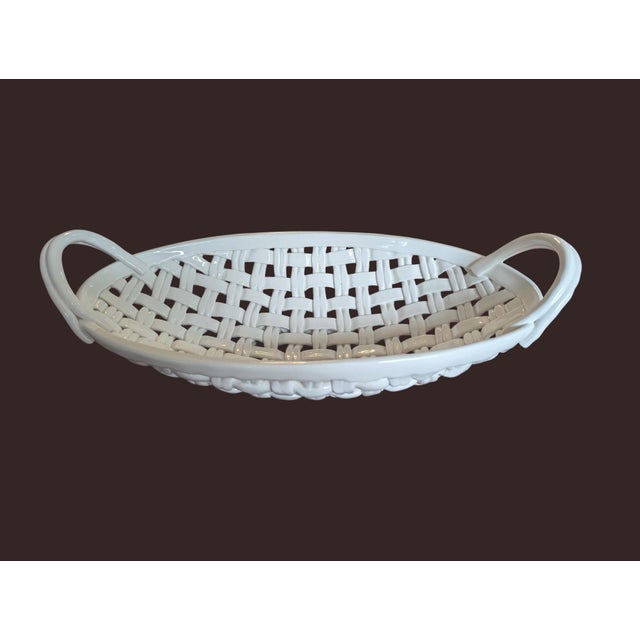 Trompe Loleil Ceramic Woven Basket Tray With Handles For Sale - Image 11 of 16