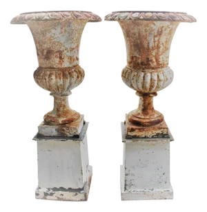 Pair 19th C. French Cast Iron Garden Urn's/ Plinth Pedestals'