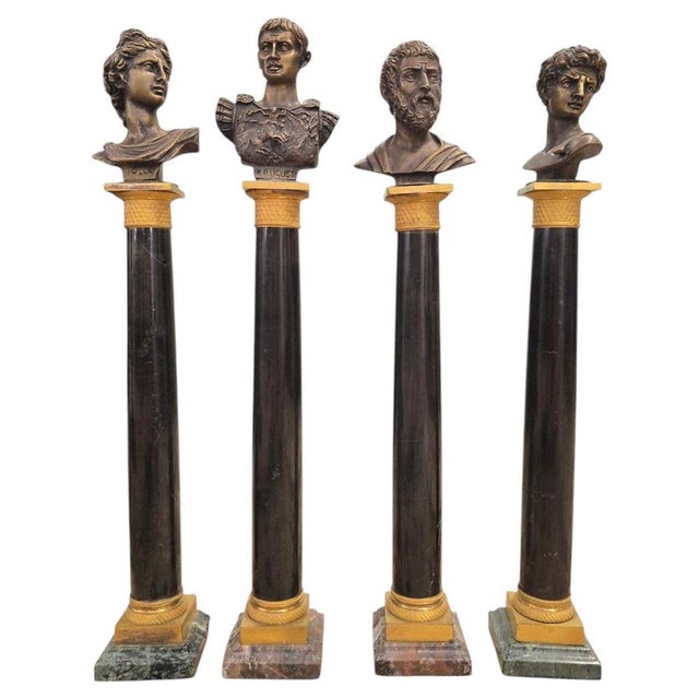 Black Marble Columns with Gilt Bronze Mounts and Roman Emperor Busts, 1898, Set of 4 For Sale - Image 11 of 11