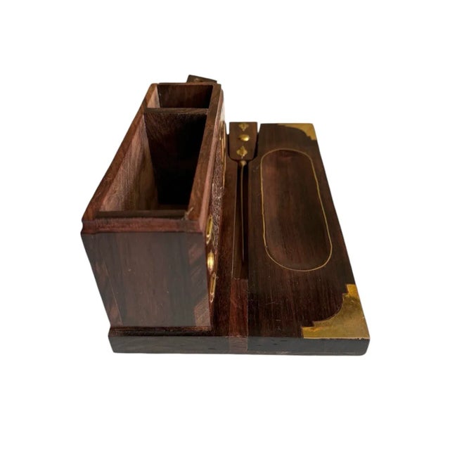 Vintage French Art Deco Handmade Wood and Brass Desk Set For Sale In Chicago - Image 6 of 11