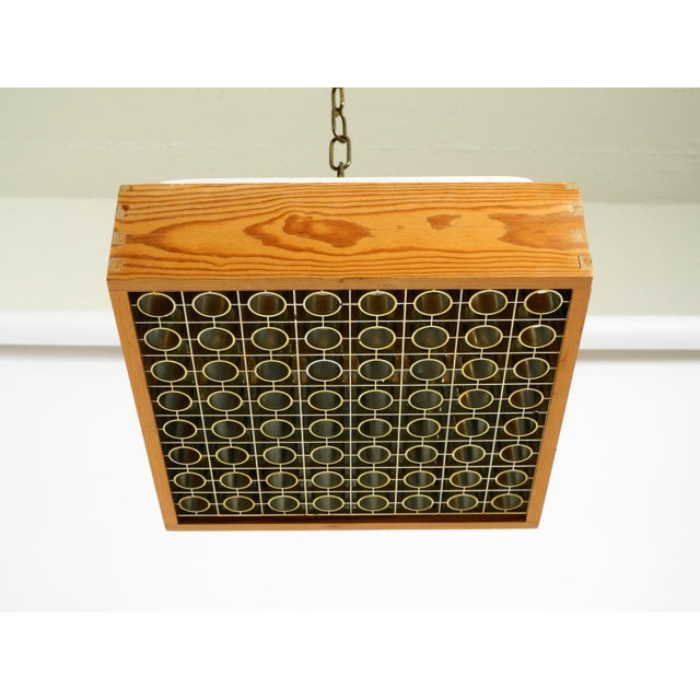 Mid-Century Modern Square Ceiling Lamp in Pine Wood from Alda, Sweden, 1970s For Sale - Image 3 of 18