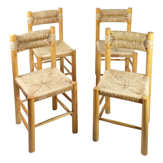 Dordogne Side Chairs attributed to Charlotte Perriand for Robert Sentou, 1960s, Set of 4 For Sale