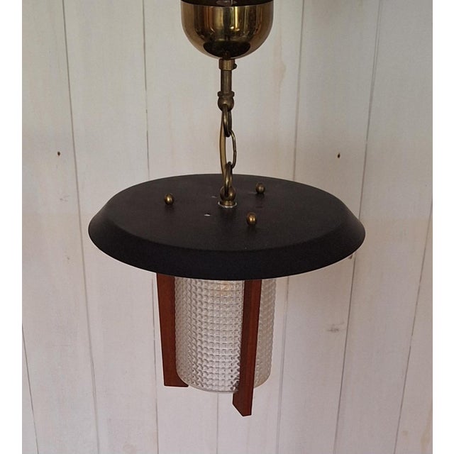 Vintage Lantern-Shaped Pendant Lamp with Relief Glass Shade, 1970s For Sale - Image 4 of 8