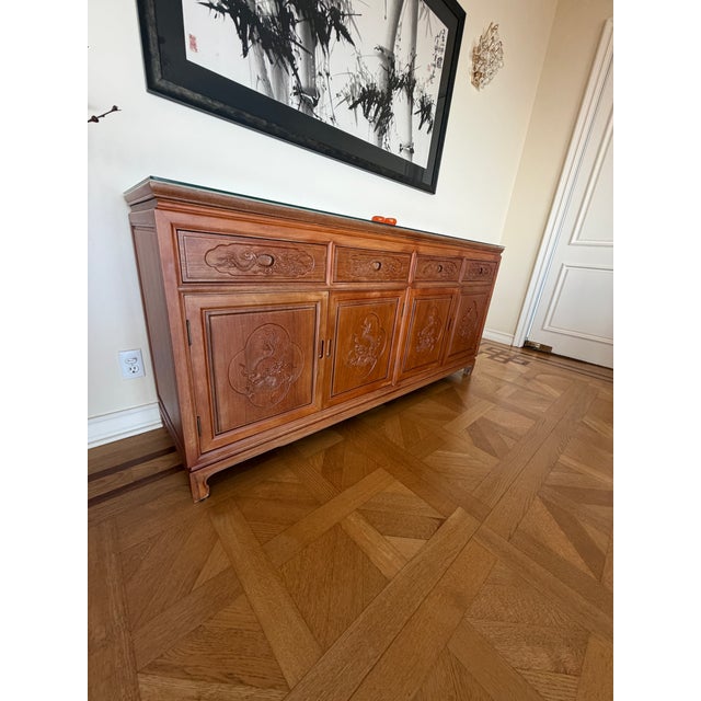 Wood Traditional Asian / Oriental Modern / Vintage Ming-Style Credenza For Sale - Image 7 of 8