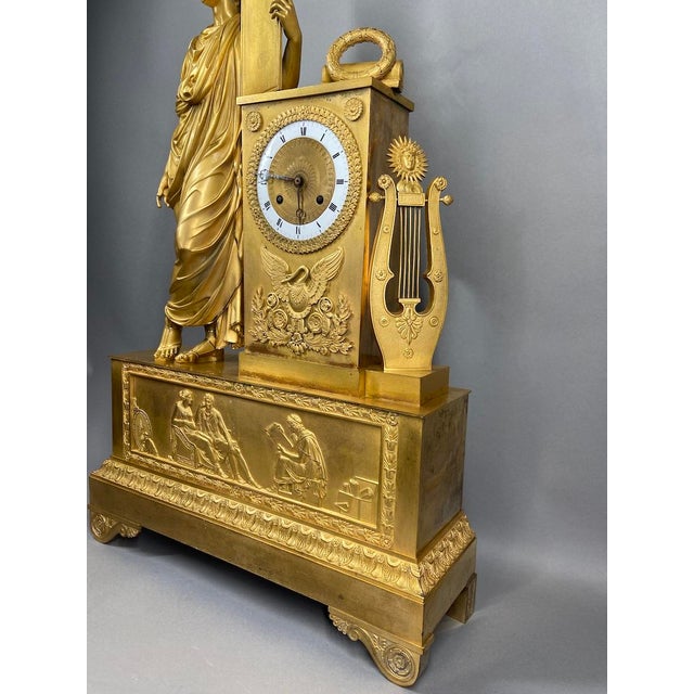 Metal Early 1800s French Empire XL Bronze Ormolu Neoclassical Mantel Clock For Sale - Image 7 of 14