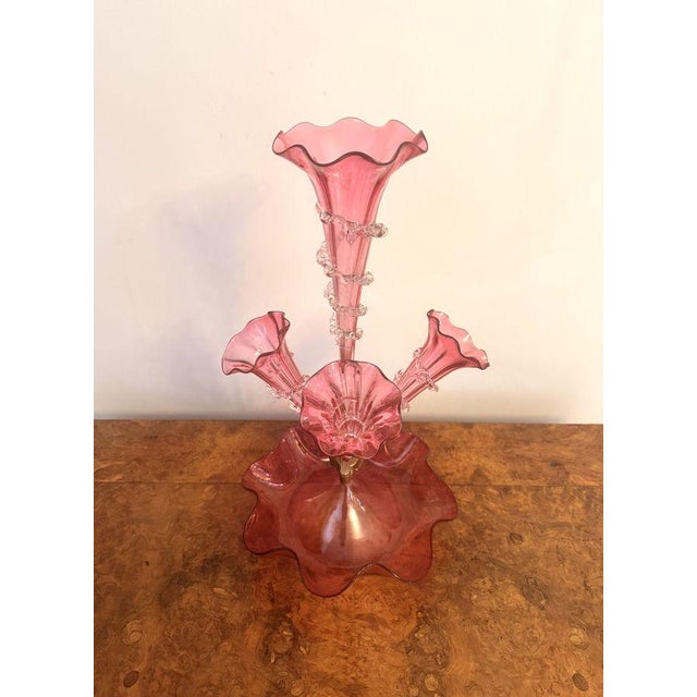 Late 19th Century Antique Victorian Cranberry Glass Epergne, 1880, Set of 5 For Sale - Image 5 of 6