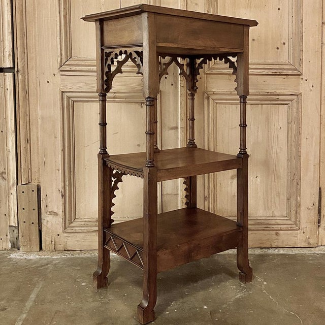 19th Century French Walnut Gothic Pedestal ~ Etagere End Table For Sale - Image 15 of 15