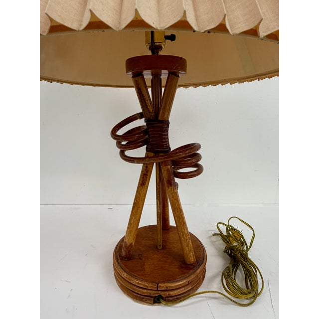 Mid-Century Modern Mid-Century Modern Wood Table Lamp With Pleated Shade For Sale - Image 3 of 10