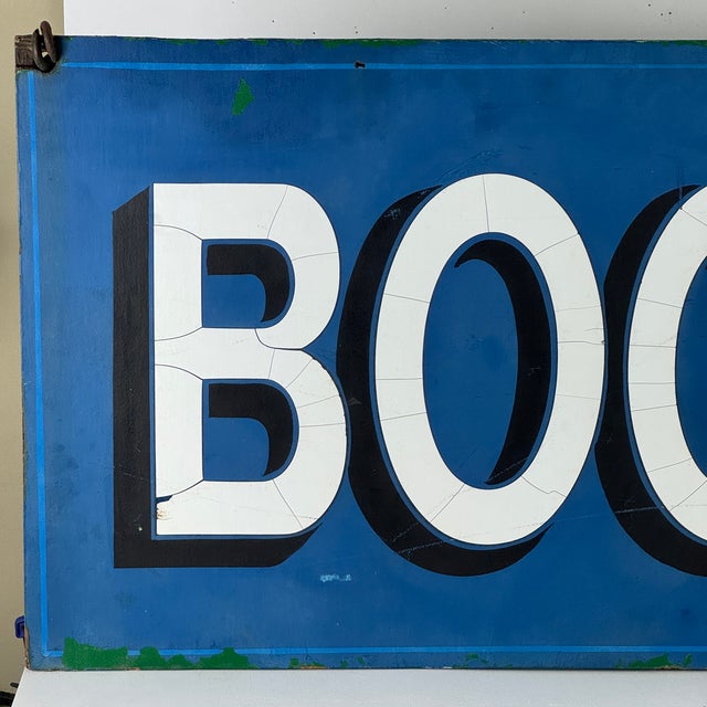 American Superb Large Double Sided Vintage Wooden Sign Advertising "Books" in Sapphire Blue For Sale - Image 3 of 10