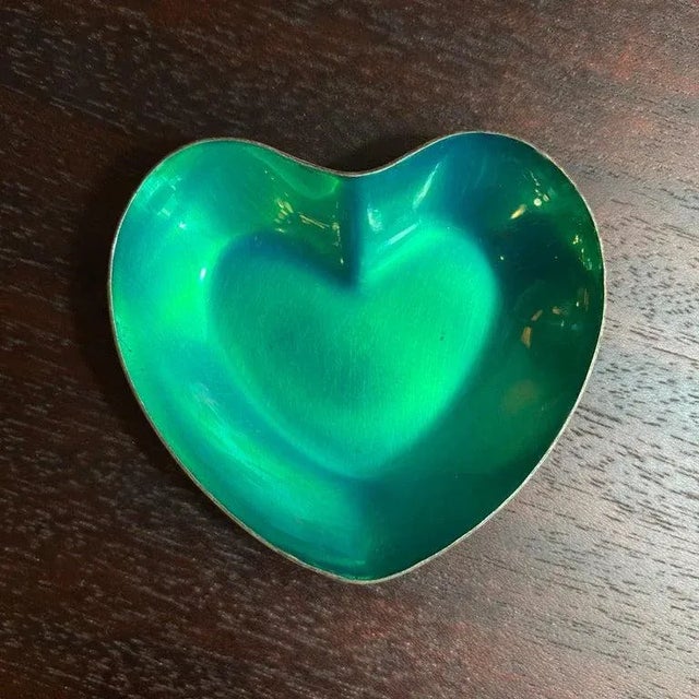 Metal Trio of Danish Modern Enameled Sterling Silver Metal Heart Dishes For Sale - Image 7 of 10