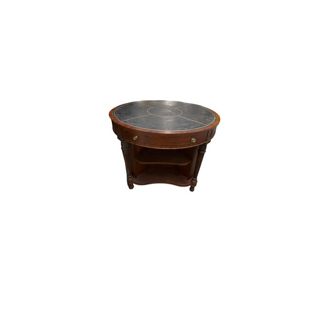Vintage Round Leather-Top Drum Table With Storage For Sale - Image 12 of 12