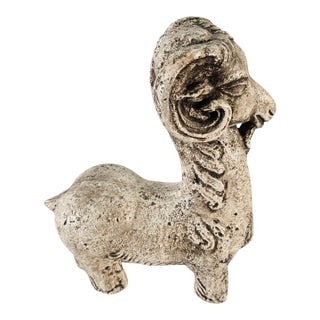 Museum Style Cast Composite Ram Sculpture Long Neck Figural 16" For Sale