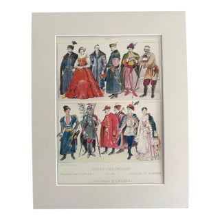 Antique 1925 Max Tilke 16th. c Polish Costume Print in 11x14 Mat, Ready to Frame For Sale