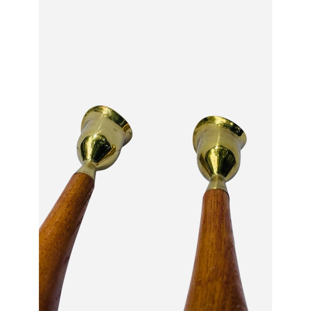 1960s Vintage Teak and Brass Candleholders For Sale - Image 5 of 7