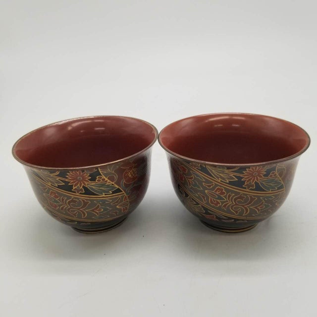 Late 20th Century Japanese Vintage Arita Ware Seirangama “Shosoin Motif” Tea Cups –Red & Gold Floral Design Set 2 For Sale - Image 5 of 17