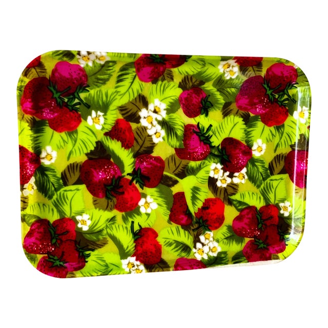 Midcentury Strawberry Pattern Serving Party Tray For Sale