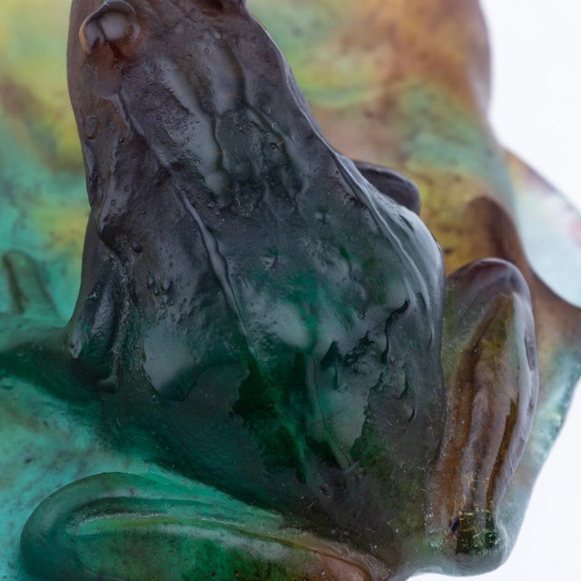 Vintage French La Pâte De Verre Large Frog on Lily Pad from Daum, 1960s For Sale - Image 13 of 18