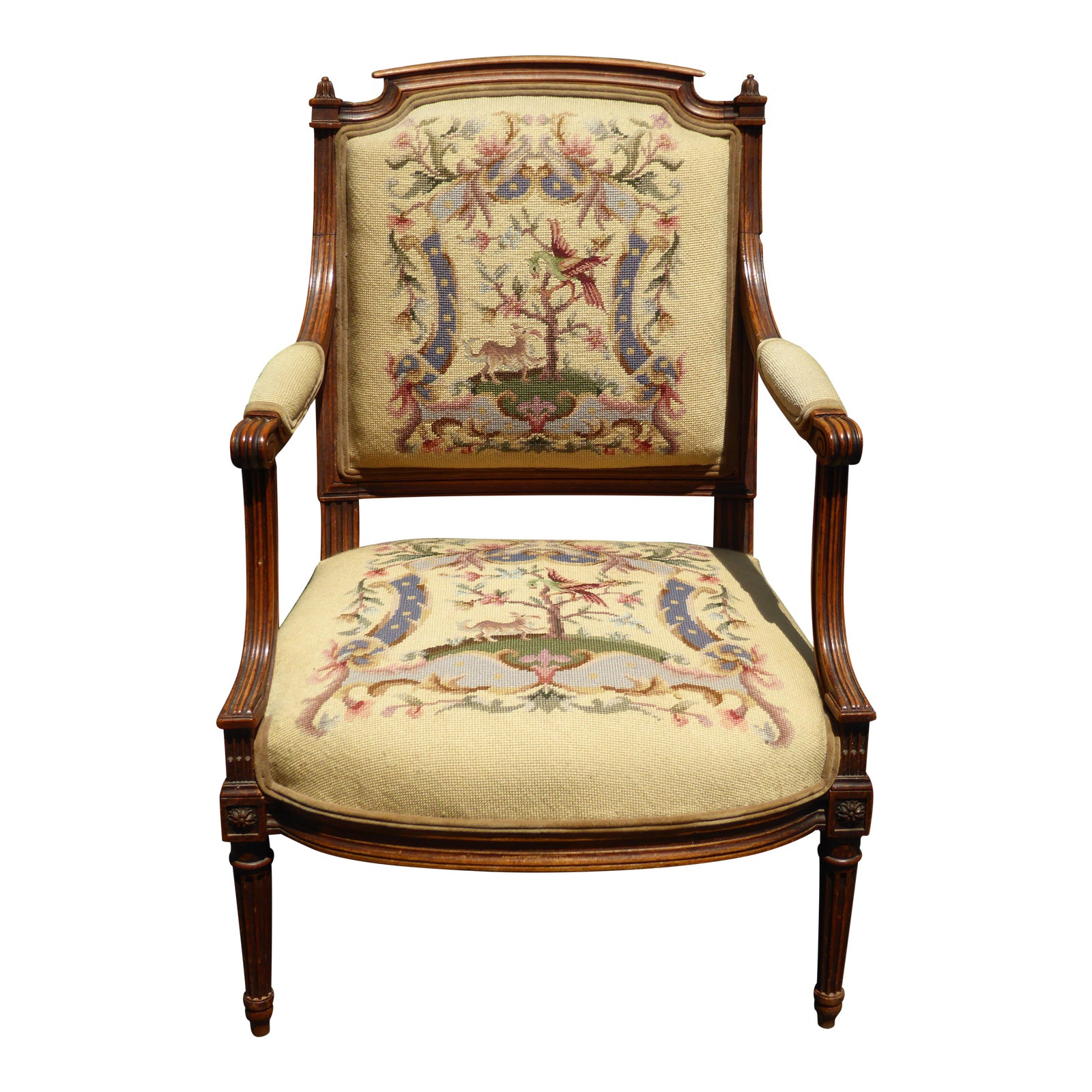 Vintage Carved French Country Floral Needlepoint Arm Chair Chairish
