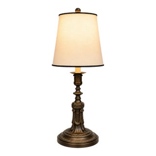 Neoclassical Solid Brass Table Lamp With Ivory Shade For Sale
