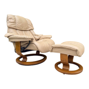 Vintage Ekornes Stressless Reno Leather Recliner Lounge Chair and Ottoman, Made in Norway