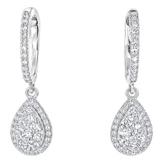 Late 20th Century Pair of 14K White Gold Brilliant Round Diamond Dangle Drop Earrings For Sale