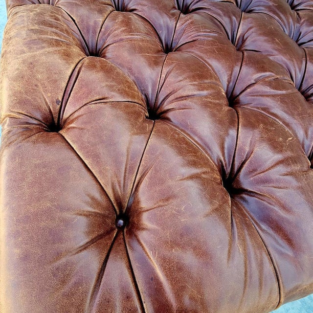 Oversized Tufted Chesterfield Leather Plantation Ottoman -Vicente Wolf Collection For Sale - Image 17 of 18