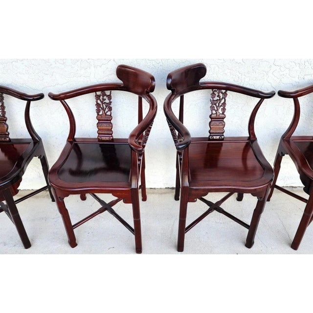 Chinese Rosewood Corner Dining Chairs Vintage - Set of 4 For Sale - Image 4 of 12