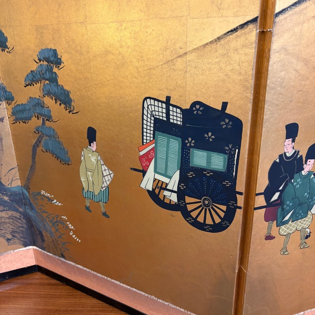 Japanese Four Panel Byōbu Folding Screen With Court Procession Scene For Sale - Image 9 of 18