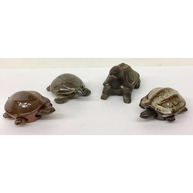 Wood Silver Ceramic Turtles Figurines Set Of 4 Chairish