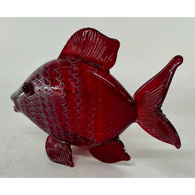 Early 21st Century Ruby-Red Large Art Glass Fish Figurine by Chris Belleau, Signet. For Sale - Image 5 of 10