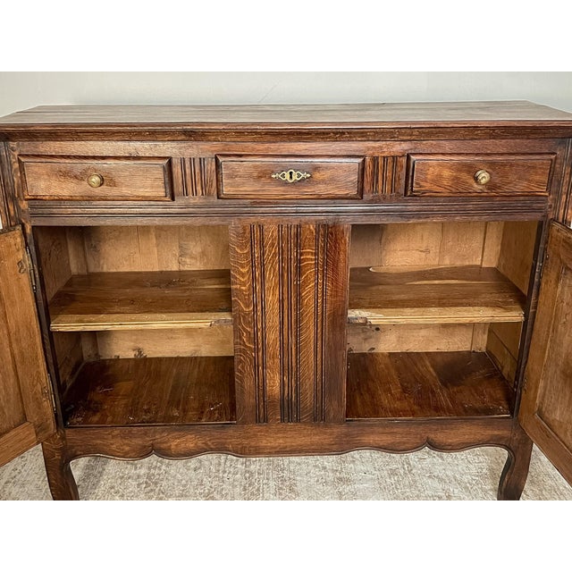 Antique French Provincial Solid Oak Buffet With Three Drawers, Circa 1900 For Sale - Image 4 of 12