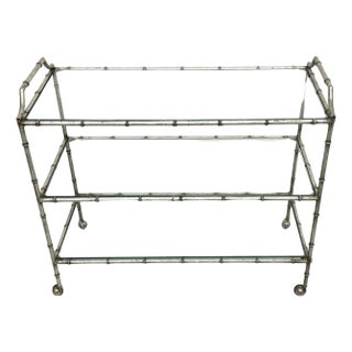 Large 3-Tiered Maison Jansen Faux Bois Silver-Leaf Trolley/ Bar Cart For Sale