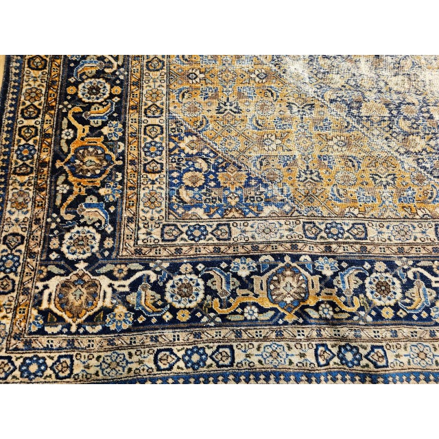 Vintage Persian Tabriz Rug, Hand-Knotted Wool, Herati Geometric Pattern, Navy & Camel, 10x13 For Sale - Image 9 of 13