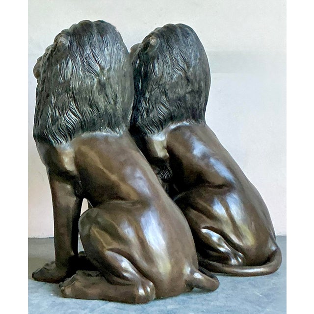 Early 20th Century Boho Monumental Bronze Lion Statues - A Pair For Sale - Image 12 of 16