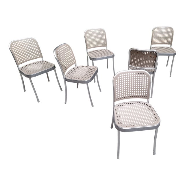 Vintage Stackable Silver Chairs by Vico Magistretti for De Padova, 1989, Set of 6 For Sale