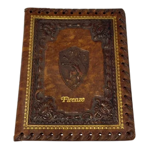 Handmade Vintage Italian Firenze Embossed Brown Leather Notebook 1960