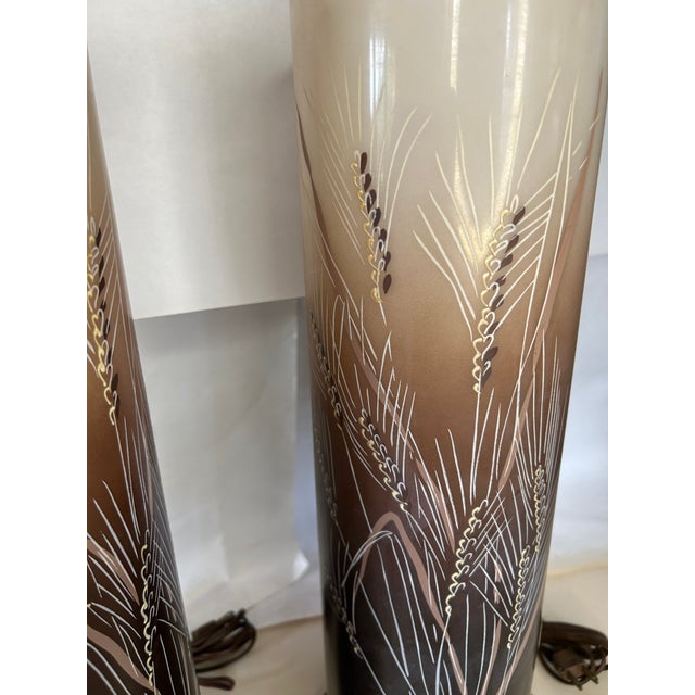 Pair of Vintage La Rochère French Cameo Glass Table Lamps Wheat Motif For Sale - Image 9 of 10
