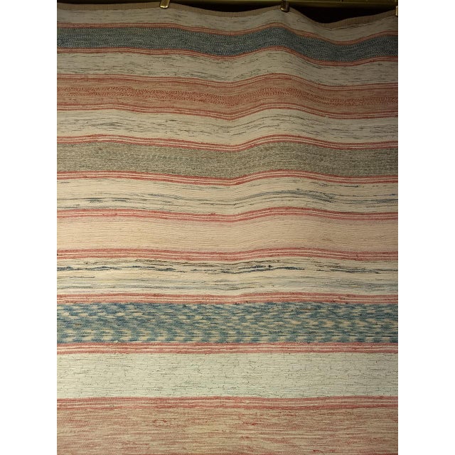 Antique American Rag Rug, Handwoven Stripe Pattern, Pale Blue & Ivory, 6x7 For Sale - Image 4 of 9