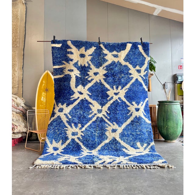 Blue and Ivory Hand-Knotted Moroccan Mrirt Rug, 2010s For Sale - Image 10 of 12