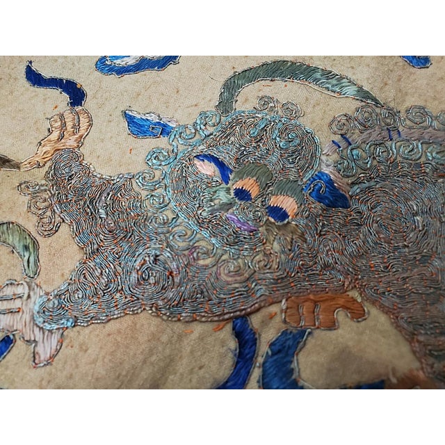 Vintage Chinese Intricately Hand Embroidered 36" X 26" Table or Altar Cloth - Mythical Creatures For Sale - Image 15 of 17