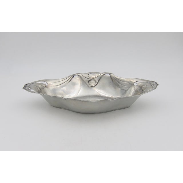Art Nouveau Orivit Art Nouveau Oval Bowl in Pierced and Polished Pewter For Sale - Image 3 of 9