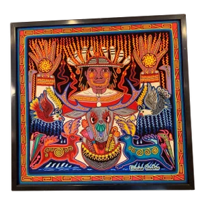 1980s Huichol Art by Eliseo Castro, Framed