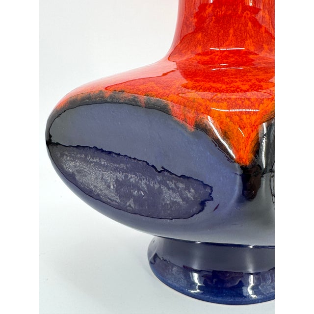Fat Lava Table Lamp with Bright Glossy Glaze in Orange-Blue, 1960s For Sale - Image 14 of 17
