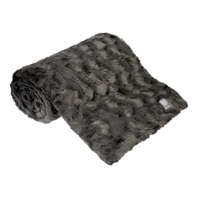 Charcoal Grey Faux Fur Minky Throw (60" X 84") For Sale