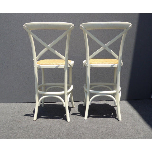 Vintage French Country White Rye Seat Bar Stools A Pair Chairish