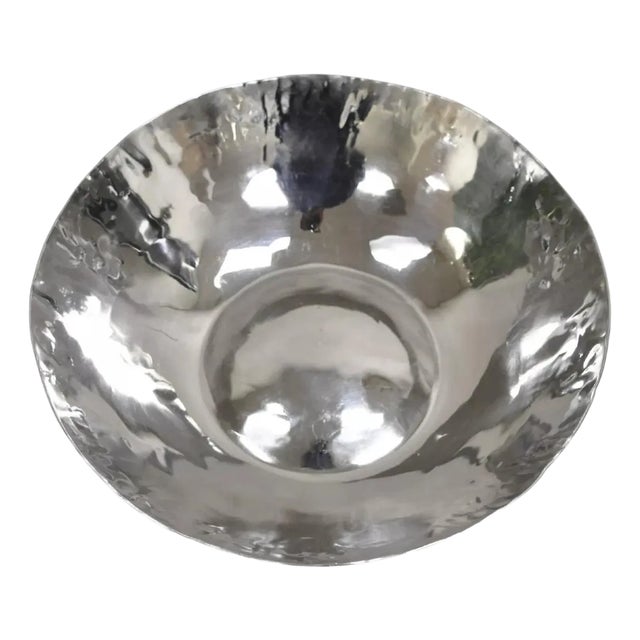 Vintage Modernist Art Deco Hand Hammered Round Centerpiece Fruit Bowl For Sale