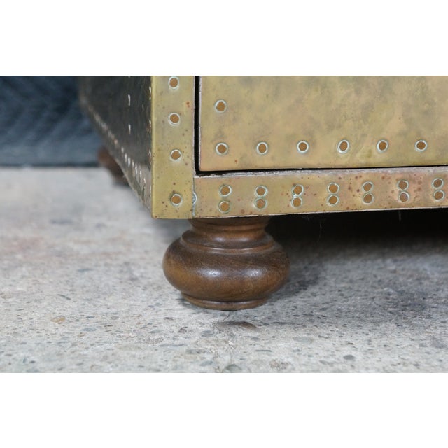 1970s Sarreid Brass Clad Nailhead Dresser Chest of Drawers Campaign Console 34" For Sale - Image 10 of 11
